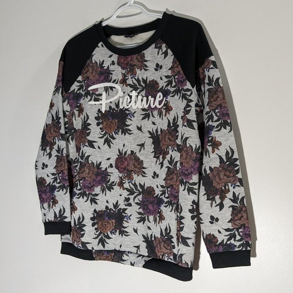 Picture Lukachukai Floral Sweatshirt Grey Black Pink Size Large - Picture 1 of 6